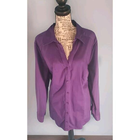 Womens Sz 24 Button Front Blouse Long Sleeve Purple Lane Bryant - Picture 2 of 11